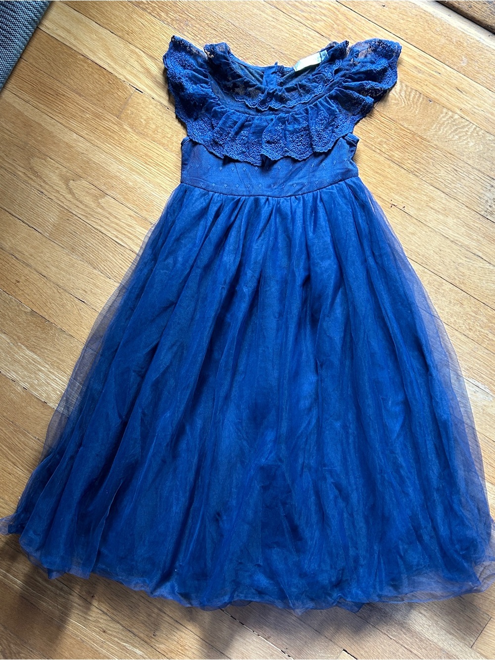 Blue Lace & Tulle Girls Formal Dress